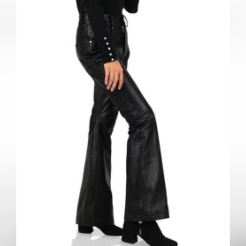 Laverapelle Women’s Genuine Lambskin Black Leather Skinny Flare Pants